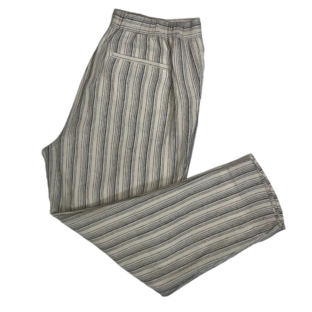 Banana Republic Off White Navy Striped Linen Tapered Hayden Pant Size 12